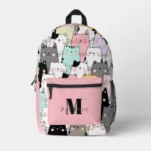 Kawaii Cats Pattern Monogram Name Printed Backpack