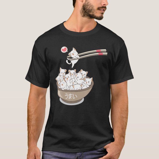 Kawaii Cats Pets Ramen Noodles Japanese Sushi Anim T-Shirt (Front)