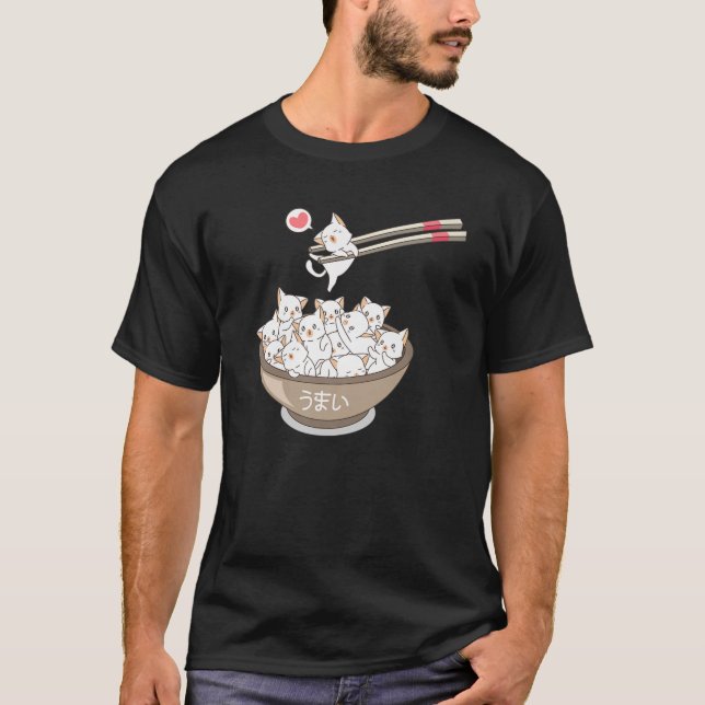 Kawaii Cats Pets Ramen Noodles Japanese Sushi Anim T-Shirt (Front)
