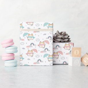 Kawaii Cats Rainy Day Pattern Wrapping Paper Roll
