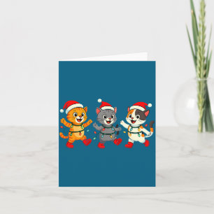 Kawaii Cats Santa Hat Dancing Lights Christmas Dan Card