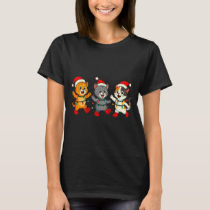 Kawaii Cats Santa Hat Dancing Lights Christmas Dan T-Shirt