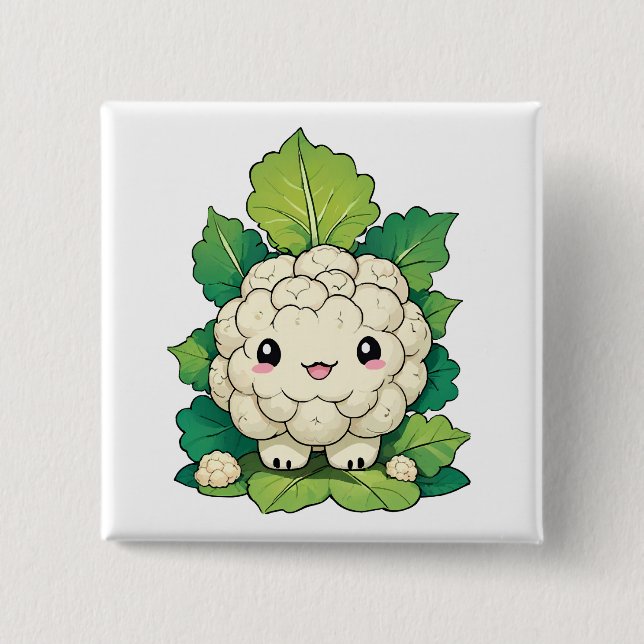 Kawaii Cauliflower 15 Cm Square Badge (Front)