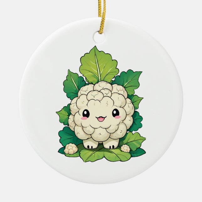 Kawaii Cauliflower Ceramic Ornament (Front)