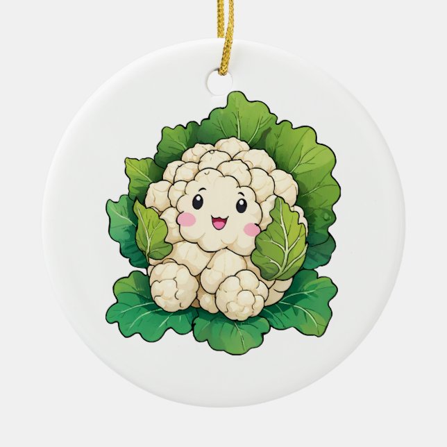 Kawaii Cauliflower Ceramic Ornament (Front)
