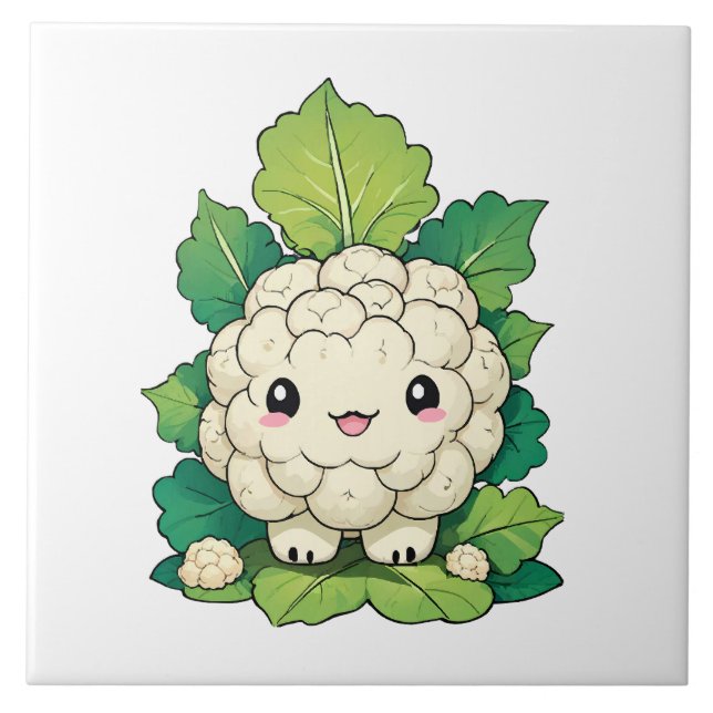 Kawaii Cauliflower Ceramic Tile (Front)