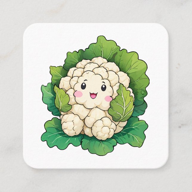 Kawaii Cauliflower Square Business Card (Front)