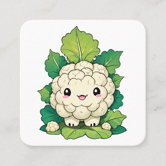 Kawaii Cauliflower Square Business Card (Front)