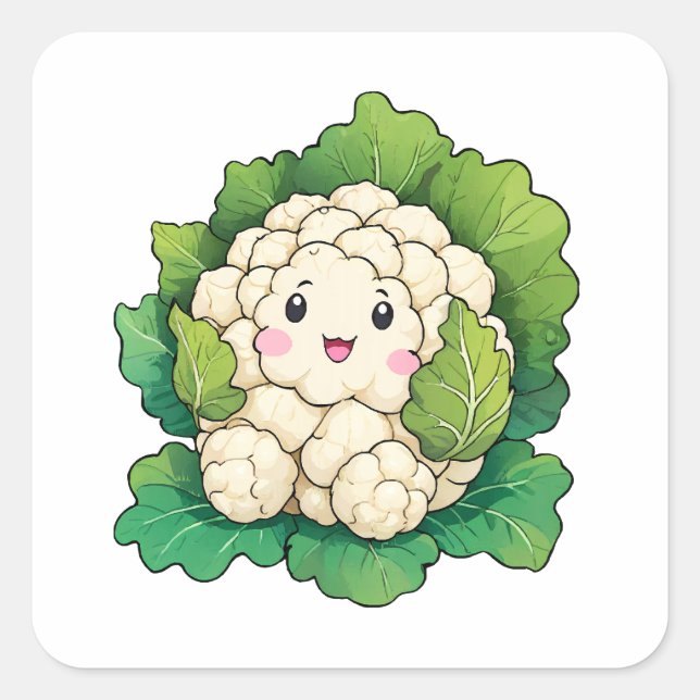 Kawaii Cauliflower Square Sticker (Front)