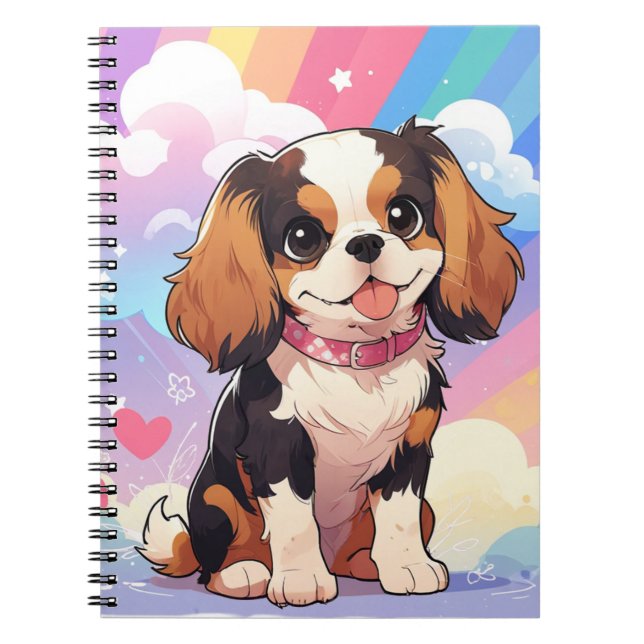 Kawaii Cavalier King Charles Pastel Rainbow Notebook (Front)