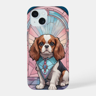 Kawaii Cavalier King Charles Pastel Stained Glass iPhone 15 Case