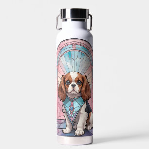 Kawaii Cavalier King Charles Pastel Stained Glass Water Bottle