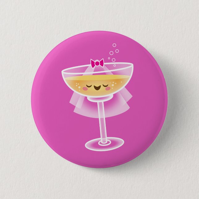 Kawaii Champagne Bride 6 Cm Round Badge (Front)