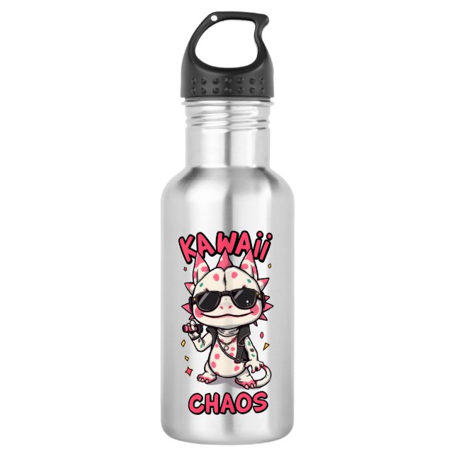 Kawaii Chaos Cool Axolotl Sunglasses LeatherJacket 532 Ml Water Bottle (Front)