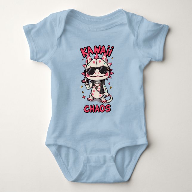 Kawaii Chaos Cool Axolotl Sunglasses LeatherJacket Baby Bodysuit (Front)