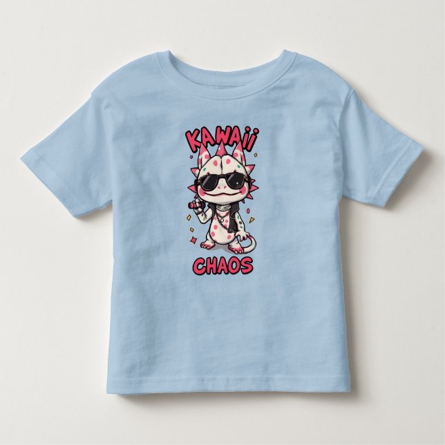 Kawaii Chaos Cool Axolotl Sunglasses LeatherJacket Toddler T-Shirt (Front)