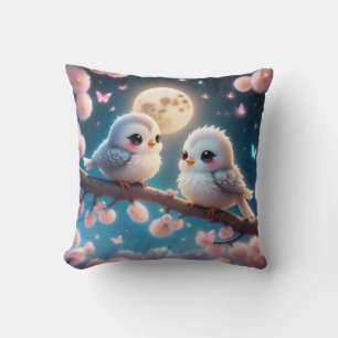Kawaii Charming Birds under Moonlight Cushion