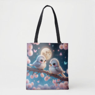 Kawaii Charming Birds under Moonlight Tote Bag