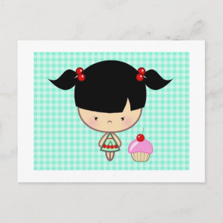 Kawaii Cherry Cupcake Postcard