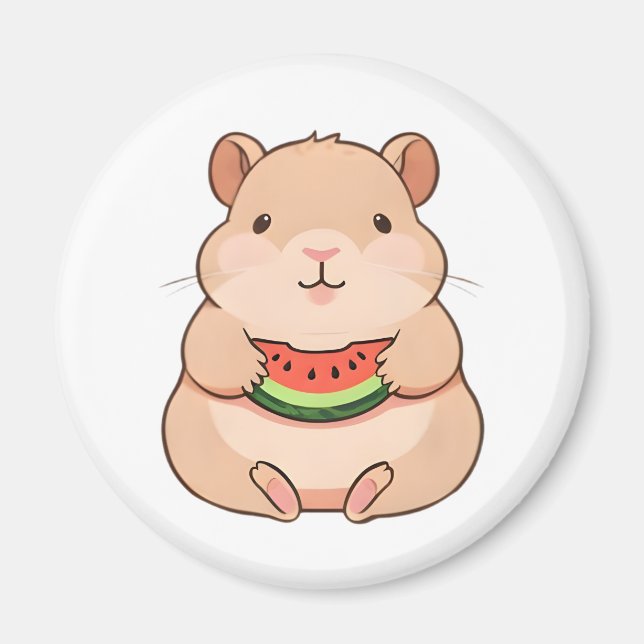 Kawaii Chibi Capybara Eating Watermelon Slice Magnet (Front)