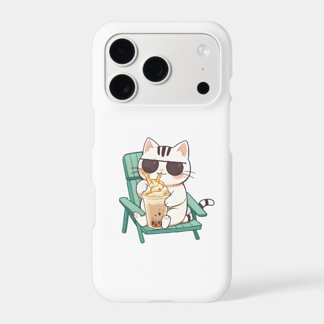 Kawaii Chibi Cat in Sunglasses Drinking Frappè (Back)