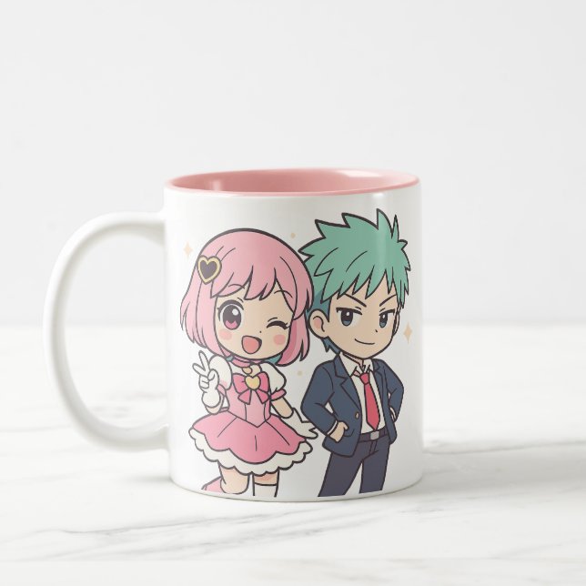 Kawaii Chibi Couple Anime Mug Cute Gift (Left)