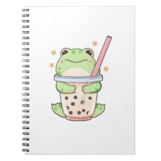 Kawaii Chibi Frog Hugging Bubble Tea Cup Notebook