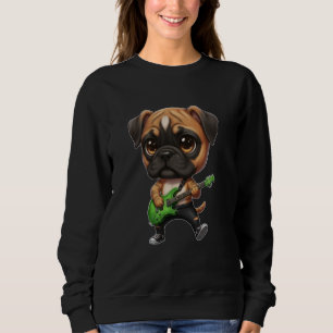 Kawaii Chibi Funny Boxer Dog Guitarist Rocker Sweatshirt