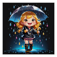 Kawaii Chibi Girl in a Joyful Rainy Day