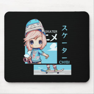 Kawaii Chibi Skater Skateboard Japanese Aesthetic Mouse Pad