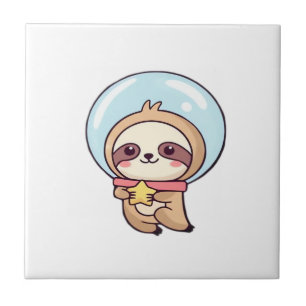 Kawaii Chibi Sloth Astronaut – Cute Space Sloth Ca Ceramic Tile