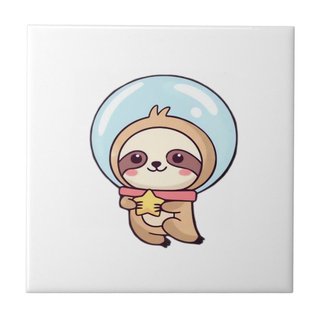 Kawaii Chibi Sloth Astronaut – Cute Space Sloth Ca Ceramic Tile (Front)