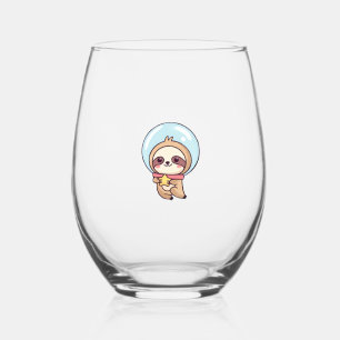 Kawaii Chibi Sloth Astronaut � Cute Space Sloth Ca Stemless Wine Glass