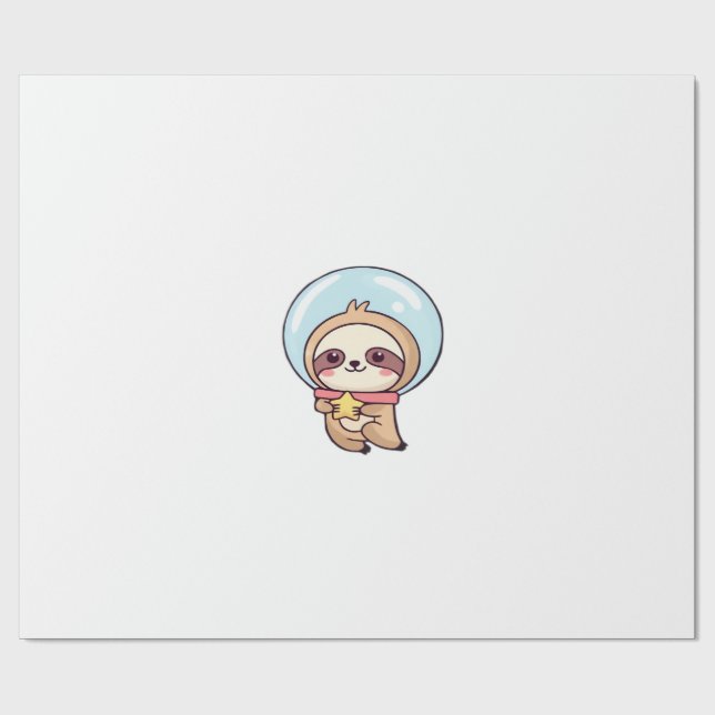 Kawaii Chibi Sloth Astronaut � Cute Space Sloth Ca Wrapping Paper (Flat)
