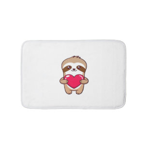 Kawaii Chibi Sloth Hugging Heart � Cute Adorable S Bath Mat