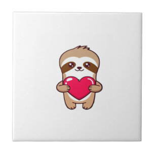 Kawaii Chibi Sloth Hugging Heart � Cute Adorable S Ceramic Tile
