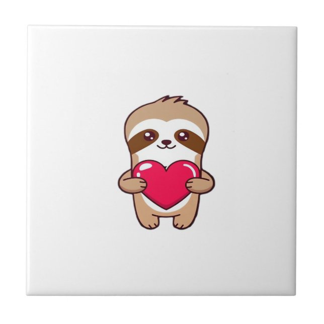 Kawaii Chibi Sloth Hugging Heart � Cute Adorable S Ceramic Tile (Front)