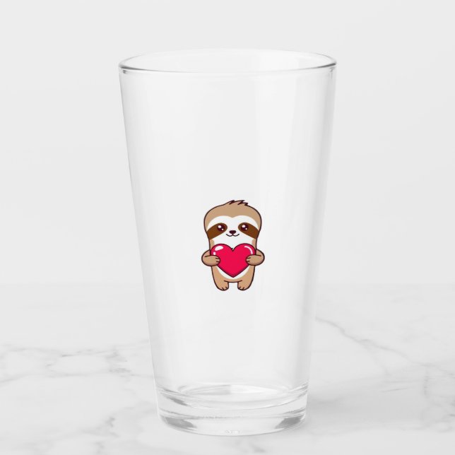 Kawaii Chibi Sloth Hugging Heart � Cute Adorable S Glass (Front)