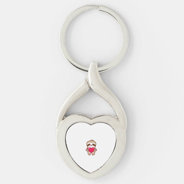 Kawaii Chibi Sloth Hugging Heart � Cute Adorable S Key Ring (Front)