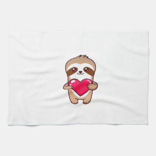 Kawaii Chibi Sloth Hugging Heart � Cute Adorable S Tea Towel