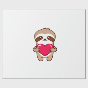 Kawaii Chibi Sloth Hugging Heart � Cute Adorable S Wrapping Paper