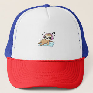 Kawaii Chibi Sloth Listening to Music � Cute Relax Trucker Hat