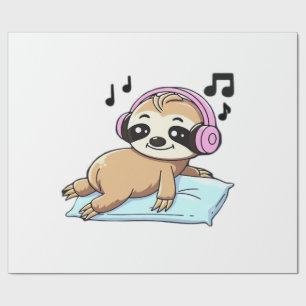 Kawaii Chibi Sloth Listening to Music � Cute Relax Wrapping Paper