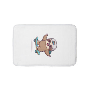 Kawaii Chibi Sloth Skater � Cute Funny Skateboardi Bath Mat