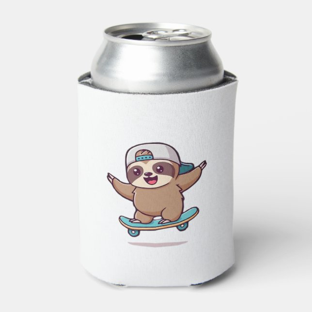 Kawaii Chibi Sloth Skater � Cute Funny Skateboardi Can Cooler (Can Front)