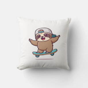 Kawaii Chibi Sloth Skater � Cute Funny Skateboardi Cushion