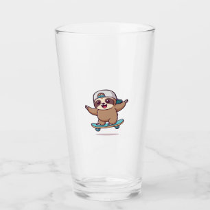 Kawaii Chibi Sloth Skater � Cute Funny Skateboardi Glass