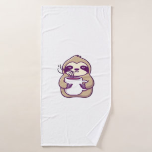 Kawaii Chibi Sloth with Coffee Mug � Cute Sleepy A Bath Towel