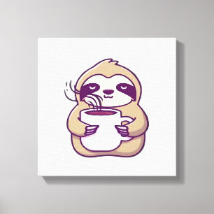 Kawaii Chibi Sloth with Coffee Mug � Cute Sleepy A Canvas Print