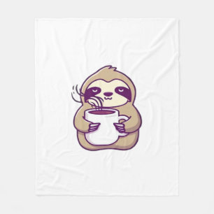Kawaii Chibi Sloth with Coffee Mug � Cute Sleepy A Fleece Blanket
